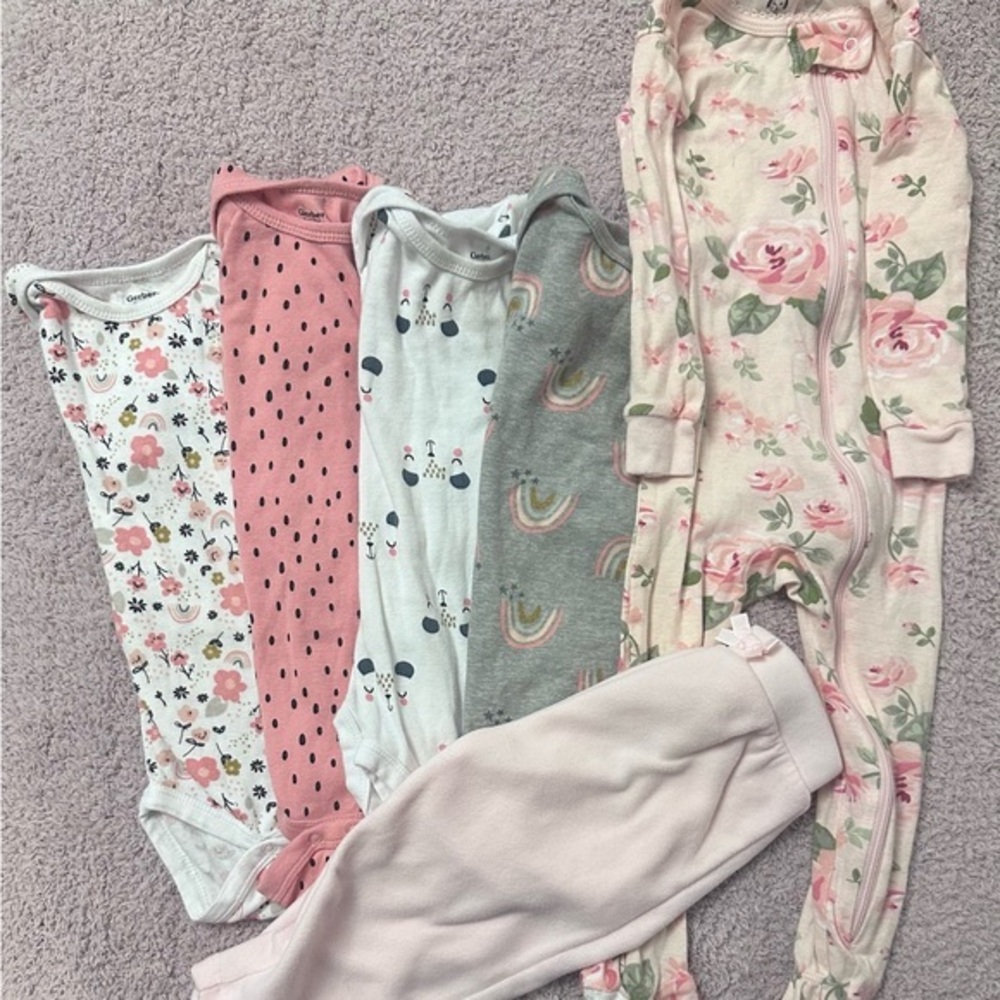 Gerber 12M Baby Girl Bundle Floral Rainbow 6pc